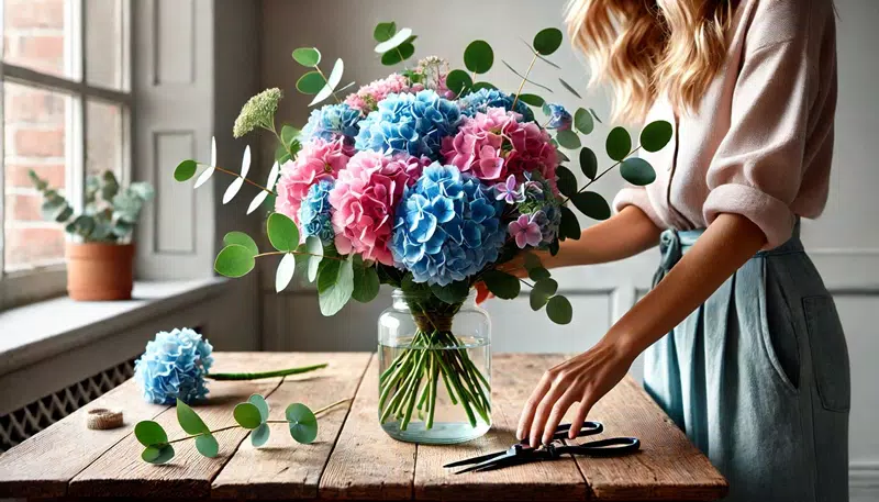 A Hydrangea Bouquet in the Front of the Window